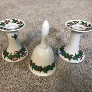 Set of 2  Battery Operated Candles. (2) 11" White Glitter Tree w/Teardrop, Bell
